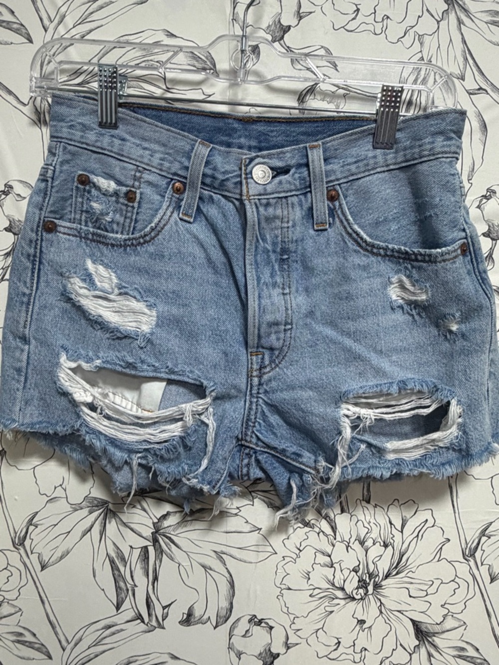 Levi's Light Blue Ripped Denim Shorts